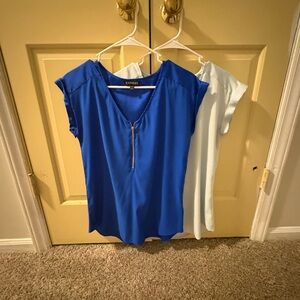 Express Blue Cap Sleeve Tie Front Blouse